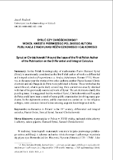 Syruć or Chróścikowski? : around the issue of the first Polish authorof the publication on the differential and integral calculus