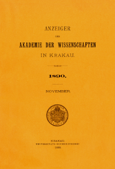 Anzeiger der Akademie der Wissenschaften in Krakau. Nr 9 November (1890)