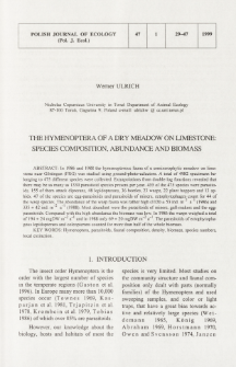 The Hymenoptera of a dry meadow on limestone: species composition, abundance and biomass