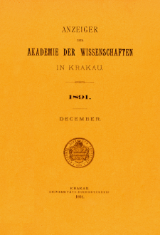 Anzeiger der Akademie der Wissenschaften in Krakau. No 10 December (1891)