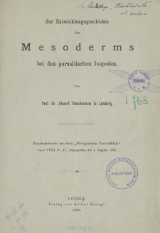 Zur Entwicklungsgeschichte des Mesoderms bei den parasitischen Isopoden