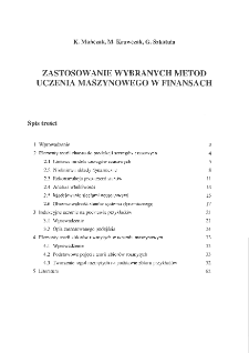 Zastosowanie wybranych metod uczenia maszynowego w finansach