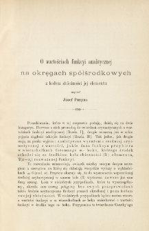 O wartościach funkcyi analitycznej na okręgach spółśrodkowych z kołem zbieżności jej elementu (z 7 figurami w tekscie)