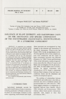 Influence of plant diversity and earthworm casts on the abundance and species composition of the enchytraeids (Oligochaeta: Enchytraeidae) in a lysimetric experiment