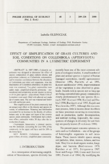 Effect of simplification of grass cultures and soil conditions on Collembola (Apterygota) communities in a lysimetric experiment