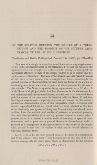 On the relation beween the volume of a tetrahedron and the product of the sixteen algebraical values of its superficies