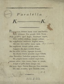 Paralella K.K. : [Inc.:] Praeclaram dederat lucem Gens una Duobus [...]