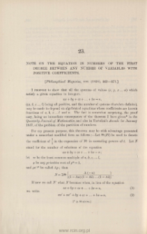 Note on the equation in numbers of the first degree between any number of variables with positive coefficients