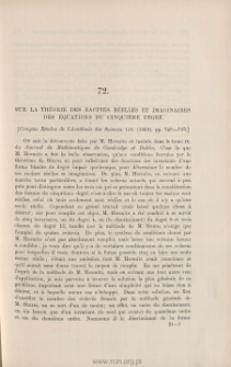 Sur la Théorie des racines réelles et imaginaires des équations du cinquième degré