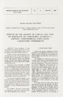 Effects of the density of larvae and type of substrate on Chironomus plumosus L. (Diptera: Chironomidae) population. Laboratory experiments