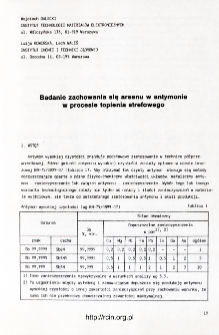 Badanie zachowania się arsenu w antymonie w procesie topienia strefowego = Distribution of arsenic in antimony during zone melting process