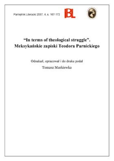 „In terms of theological struggle”. Meksykańskie zapiski Teodora Parnickiego