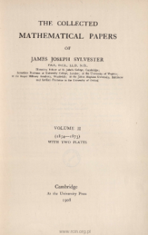 The collected mathematical papers of James Joseph Sylvester. Vol. 2, (1854-1873), Table of contents and extras