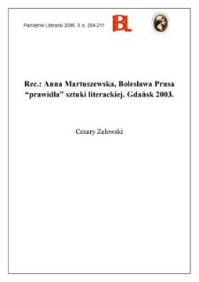 Anna Martuszewska, Bolesława Prusa „prawidła” sztuki literackiej. Gdańsk 2003