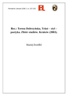 Teresa Dobrzyńska, Tekst – styl – poetyka. Zbiór studiów Kraków (2003)