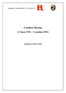 Czesław Hernas (12 lipca 1928 - 11 grudnia 2003)