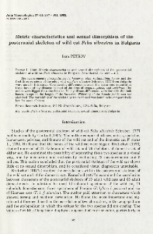 Metric characteristics and sexual dimorphism of the postcranial skeleton of wild cat Felis silvestris in Bulgaria