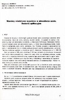 Warstwy miedziowe wypalane w atmosferze azotu. Badania aplikacyjne = Cooper thick-films fired in nitrogen atmosphere. Application tests