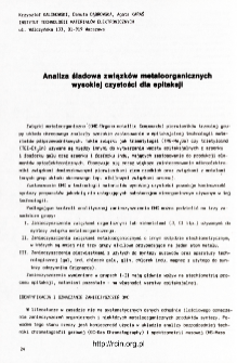 Analiza śladowa związków metaloorganicznych wysokiej czystości dla epitaksji = Trace analysis of high purity organo-metallic compounds for epitaxy