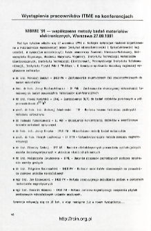 Udział pracowników ITME w konferencjach 1992 nr 2(78)