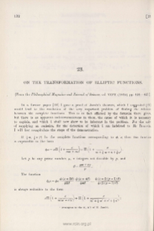 On the Transformation of Elliptic Functions