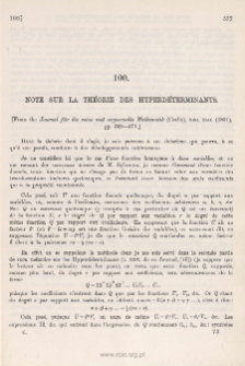 Note sur la Théorie des Hyperdéterminants