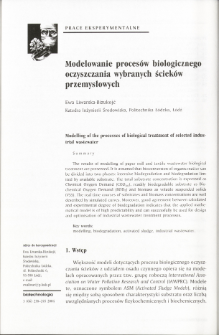 Modelling of the processes of biological treatment of selected industrial wastewater