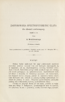 Zastosowania spektrofotometru Glana do chemii zwierzęcej. Część I i II