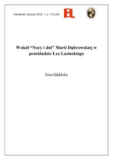 Wokół "Nocy i dni" Marii Dąbrowskiej w przekładzie Leo Lasinskiego