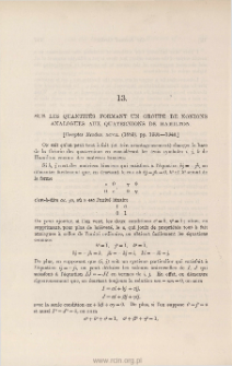 Sur les quantités formant un groupe de nonions analogues aux quaternions de Hamilton