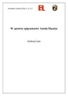 W sprawie epigramatów Anioła Ślązaka