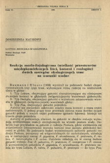 Reakcja morfo-fizjologiczna (wielkość przestworów międzykomórkowych liści, korzeni i rozłogów) dwóch szeregów ekologicznych traw na warunki wodne