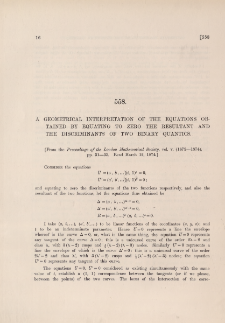 A geometrical interpretation of the equations obtained by equating to zero the resultant and the discriminants of two binary quantics