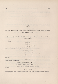 On an identical equation connected with the theory of invariants