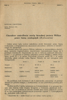 Charakter zasiedlenia strefy litoralnej jeziora Wilkus przez faunę wodopójek (Hydracarina)