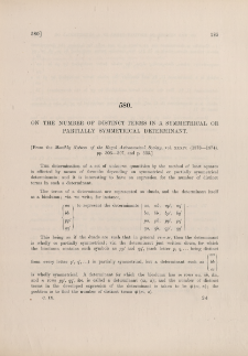 On the number of distinct terms in a symmetrical or partially symmetrical determinant : with an addition