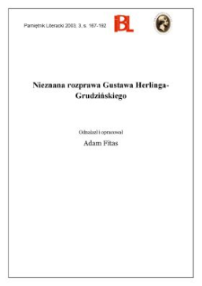 Nieznana rozprawa Gustawa Herlinga-Grudzińskiego