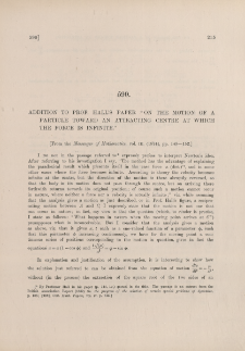 Addition to Prof. Hall's paper "On the motion of a particle toward an attracting centre at wich the force is infinite"