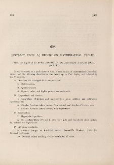 [Extract from a] Report on mathematical tables