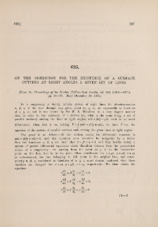 On the condition for the existence of a surface cutting at right angles a given set of lines