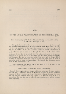 On the linear transformation of the integral ∫du/√U