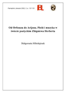 Od Orfeusza do Arijona : pieśń i muzyka w świecie poetyckim Zbigniewa Herberta