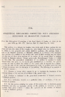 Analytical Researches connected with Steiner's Extation of Malfatti's Problem