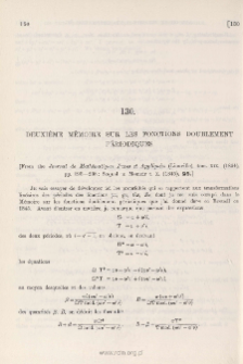 Deuxième Mémoire sur les Fonctions doublement Périodiques