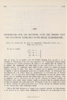 Recherches sur les Matrices dont les termes sont des fonctions linéaires d'une seule Indéterminée