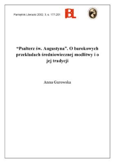 "Psałterz św. Augustyna" : o barokowych przekładach średniowiecznej modlitwy i o jej tradycji