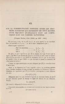 Sur la correspondance complète entre les fractions continues qui expriment les deux racines d'une équation quadratique [...]