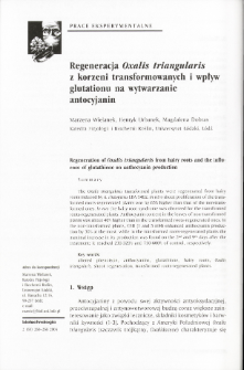 Regeneracja Oxalis triangularis z korzeni transformowanych i wpfyw glutationu na wytwarzanie antocyjanin