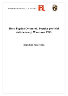 Bogdan Owczarek, Poetyka powieści niefabularnej. Warszawa 1999