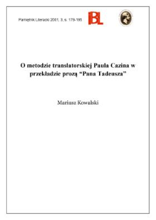 O metodzie translatorskiej Paula Cazina w przekładzie prozą "Pana Tadeusza"